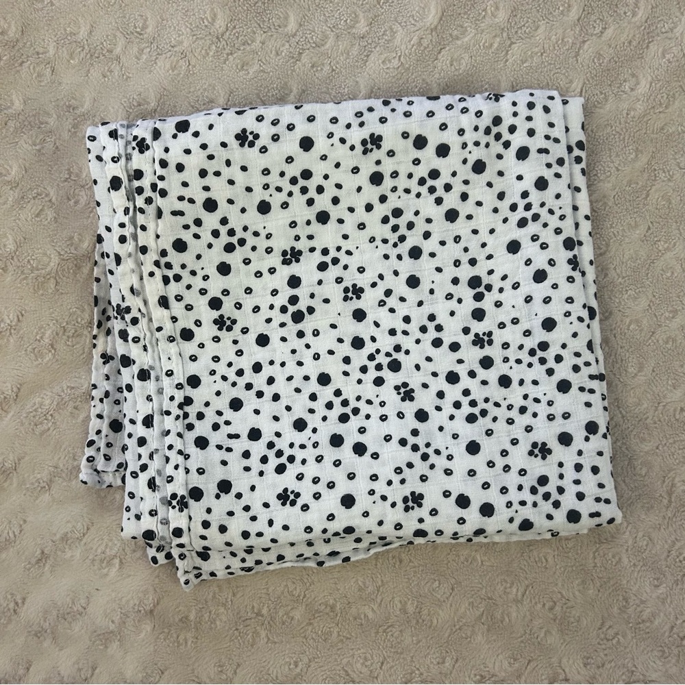 Okie Dokie Black White Polka Dots Baby Swaddle Blanket Muslin Spots Circles